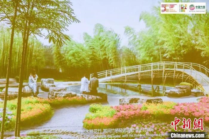 圖為活動現(xiàn)場通過視頻展示“中國竹園”設(shè)計方案。　荷蘭駐華大使館供圖