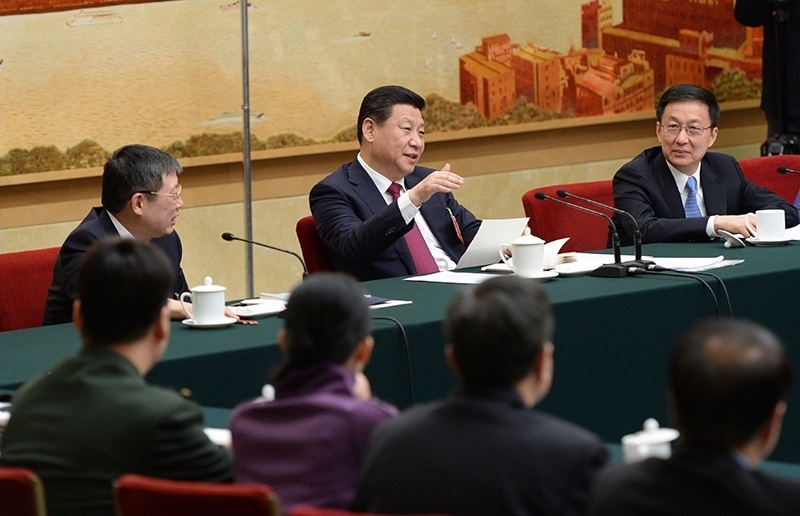 2014年3月習近平總書記參加十二屆全國人大二次會議上海代表團的審議。