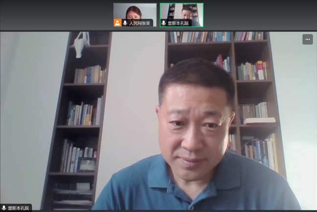 里斯本大學(xué)孔子學(xué)院中方院長王錦程。 采訪截圖