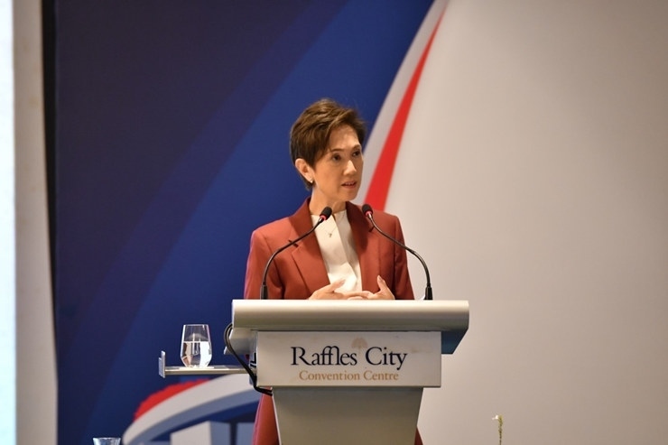 新加坡通訊及新聞部長(zhǎng)兼內(nèi)政部第二部長(zhǎng)楊莉明。新加坡南洋理工大學(xué)供圖