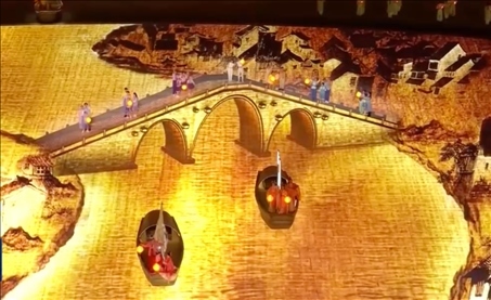 △9月23日，杭州第19屆亞洲運動會開幕式現(xiàn)場的拱宸橋形象。