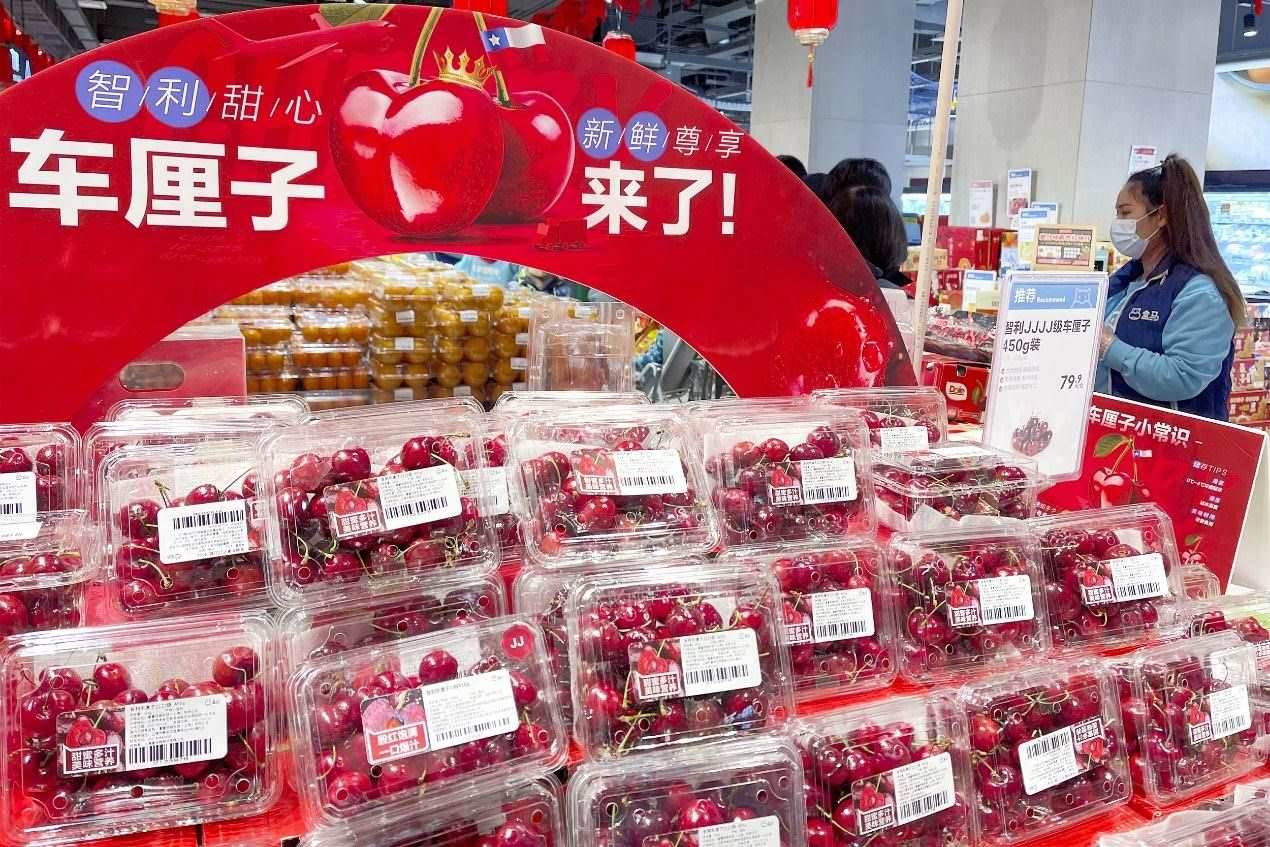 北京一家盒馬鮮生超市中智利車?yán)遄邮圪u區(qū)。來(lái)源：視覺(jué)中國(guó)