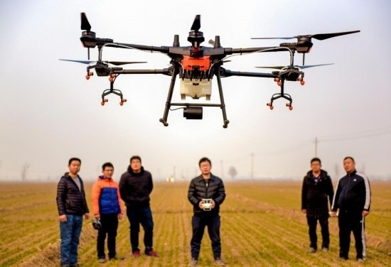 2019年2月25日，無人機(jī)教員（右三）在河北省衡水市冀州區(qū)徐莊鄉(xiāng)北榆林村為村民做植保無人機(jī)飛行操作技能培訓(xùn)。新華社記者 李曉果 攝