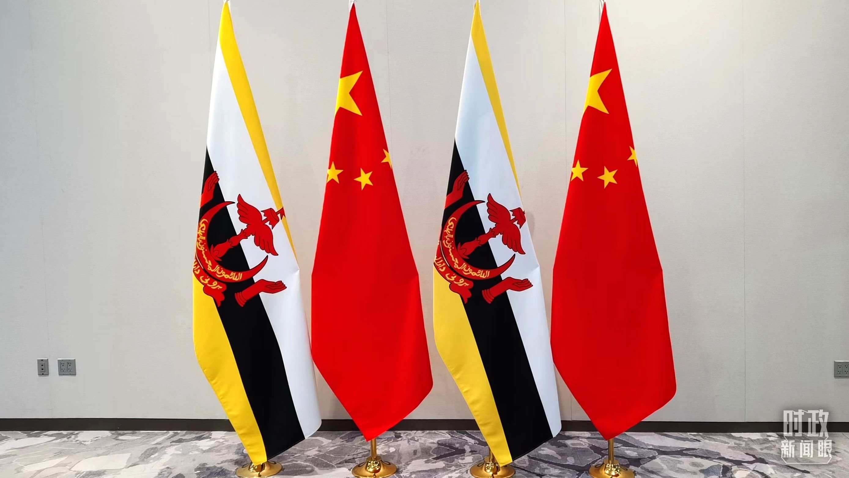 △會(huì)談現(xiàn)場(chǎng)的中文兩國(guó)國(guó)旗。（總臺(tái)央視記者郭鴻拍攝）