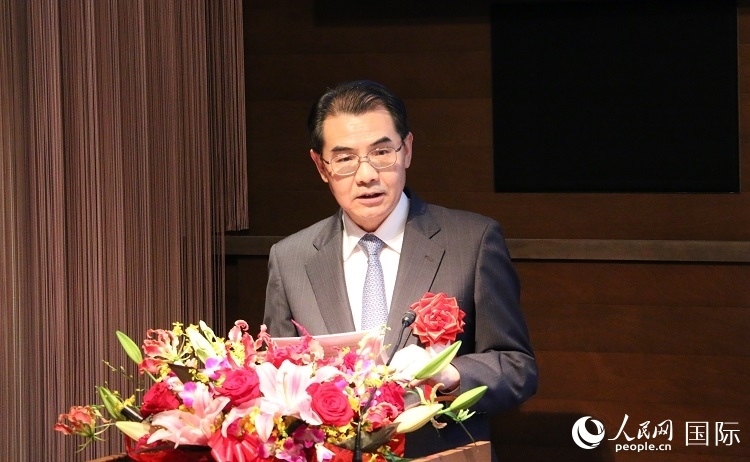 中國(guó)駐日本大使吳江浩發(fā)表致辭。人民網(wǎng) 許可攝