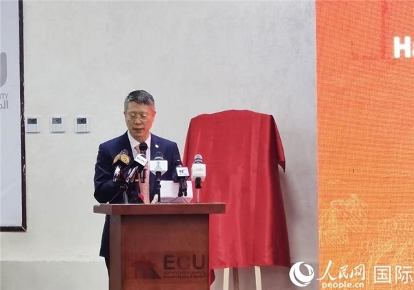 中國(guó)石化非洲代表處總代表衛(wèi)東致辭。人民網(wǎng)記者 沈小曉攝