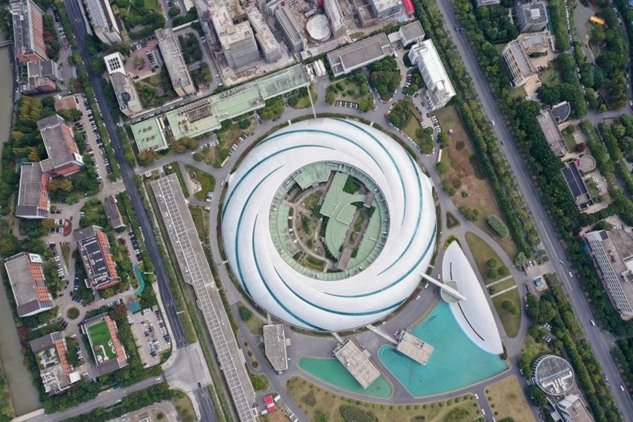 位于上海張江科學城的國家大科學裝置上海光源（2020年10月26日攝，無人機照片）。