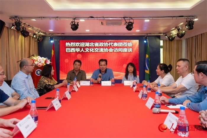 湖北省政協(xié)經(jīng)濟(jì)委員會(huì)主任王兆民（中）在座談會(huì)上致辭。 人民網(wǎng)記者 陳海琪攝