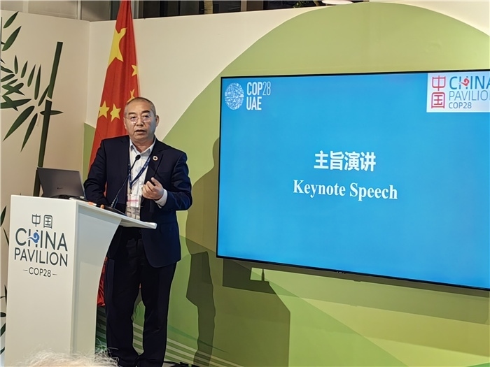 晶澳太陽能科技股份有限公司高級(jí)副總裁孫廣彬發(fā)言。COP28中國(guó)角供圖