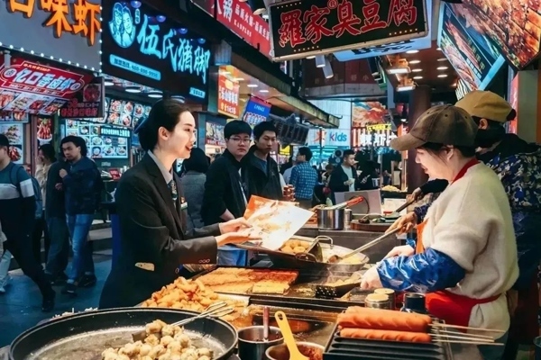 當(dāng)?shù)劂y行工作人員向個(gè)體經(jīng)營(yíng)者介紹金融服務(wù)。受訪(fǎng)者供圖