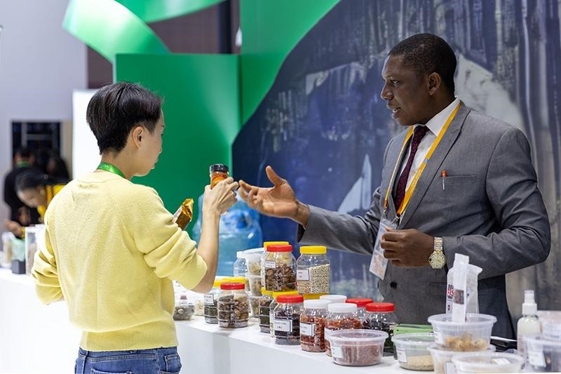 △2023年11月7日，在進(jìn)博會(huì)國(guó)家館尼日利亞館，展商介紹尼日利亞產(chǎn)品。