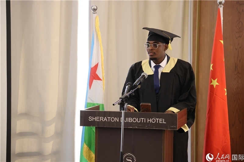 吉布提魯班工坊2023屆畢業(yè)生代表發(fā)言。人民網(wǎng)記者 張志文攝