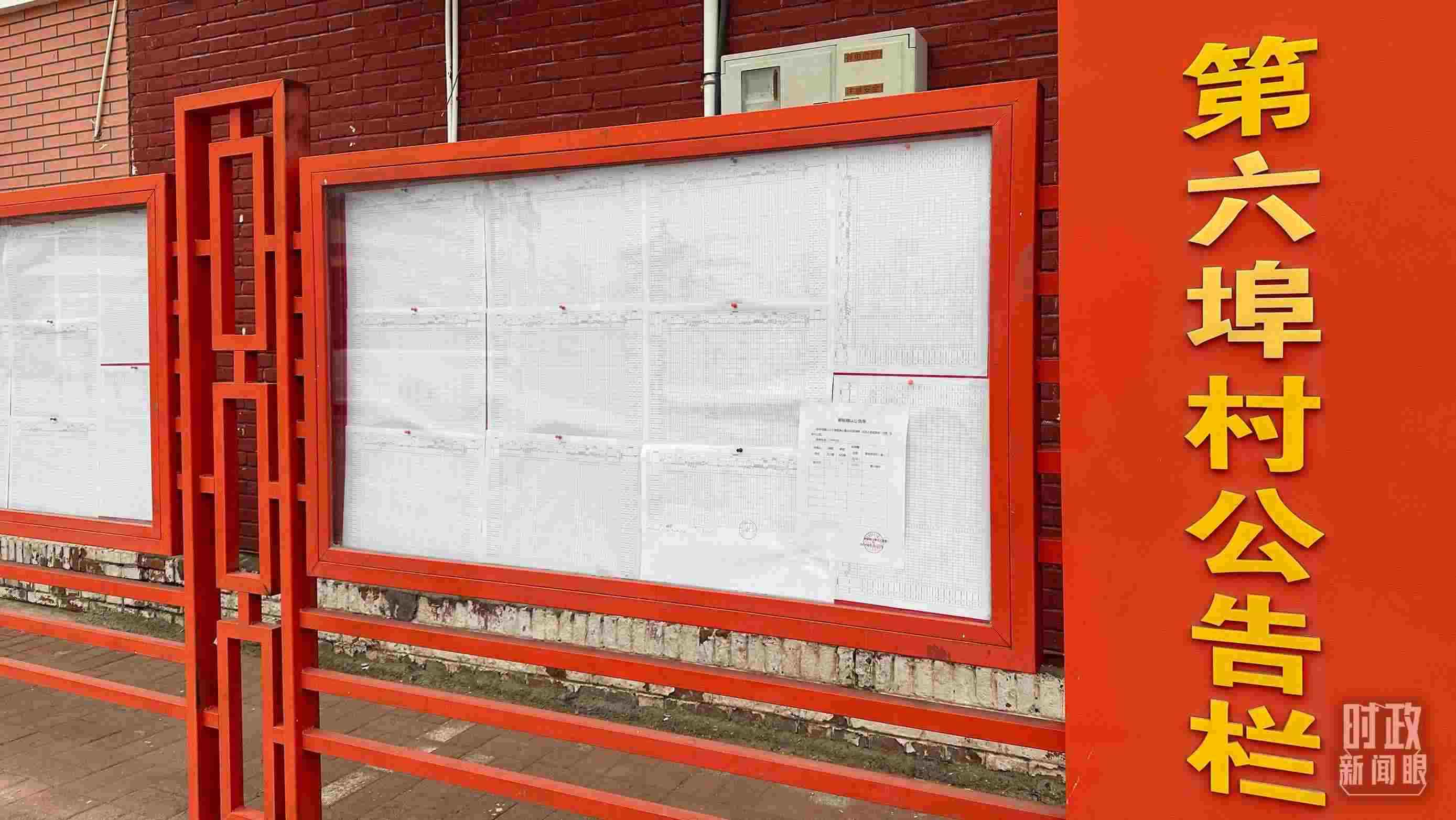 △第六埠村公告欄里張貼著“天津市2023年蓄滯洪區(qū)農(nóng)作物、經(jīng)濟(jì)林補(bǔ)償標(biāo)準(zhǔn)表”等。（總臺(tái)央視記者覃思拍攝）