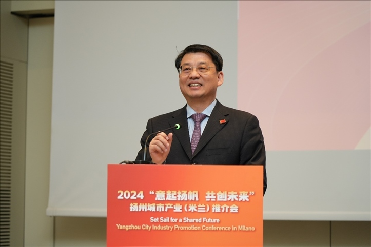 中國駐米蘭總領(lǐng)事劉侃寄語中意合作揚帆遠行。 主辦方供圖