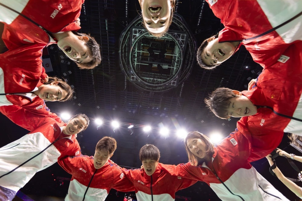 5月5日，中國(guó)隊(duì)在賽前互相鼓勵(lì)。新華社記者 江宏景 攝