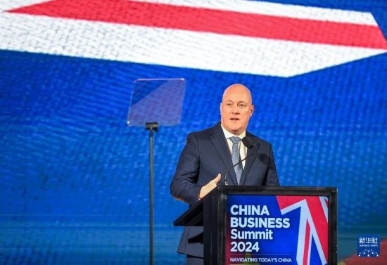 5月20日，新西蘭總理拉克森在奧克蘭出席新西蘭中國商業(yè)峰會并講話。新華社記者 郭磊 攝