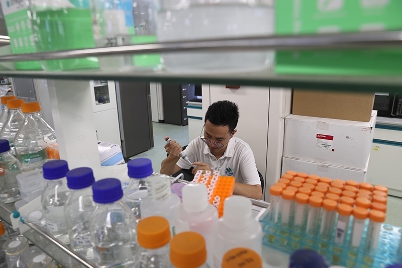 在三亞崖州灣科技城，一名青年科技工作者正在進(jìn)行科研工作。