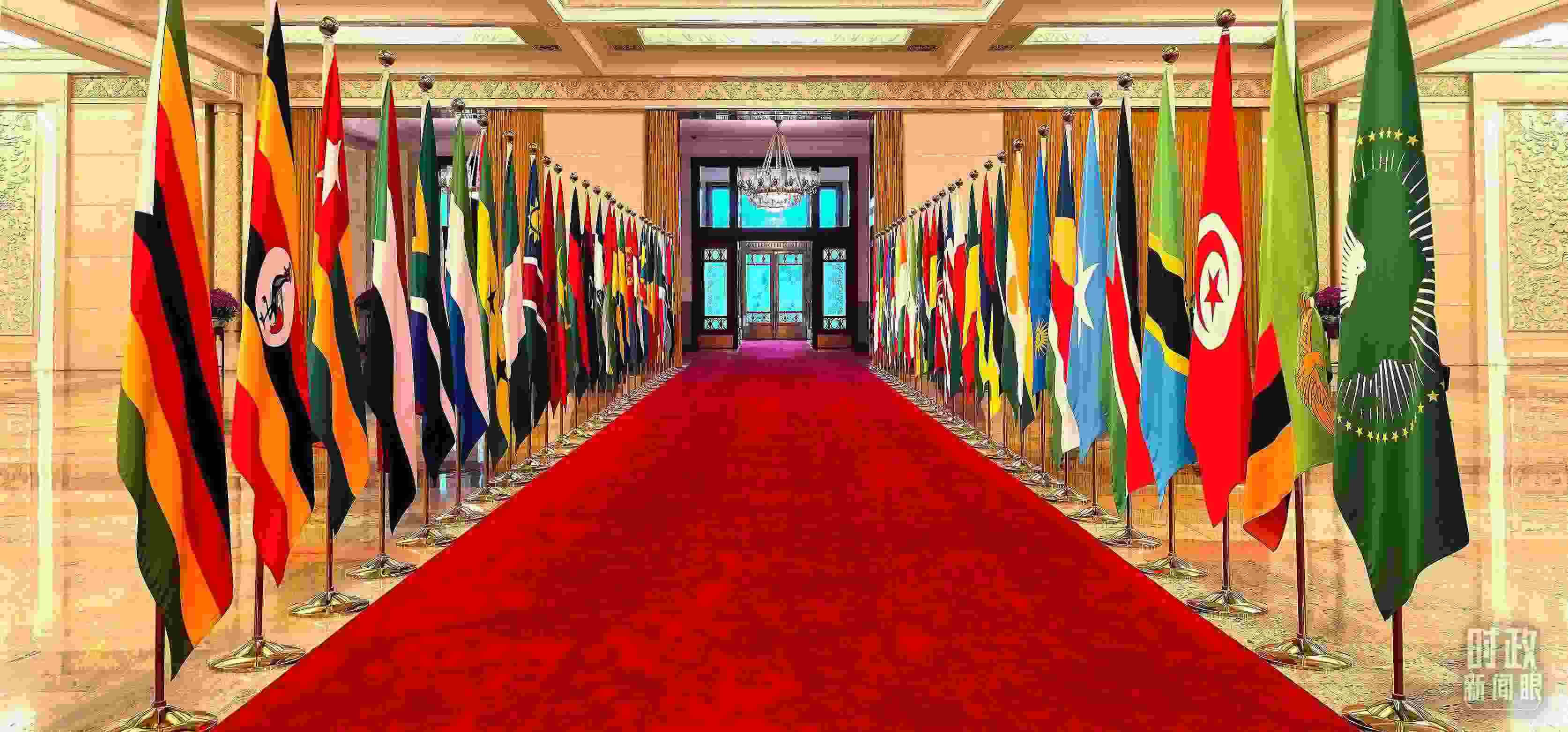 人民大會堂擺放的旗陣。（總臺央視記者馬超拍攝）