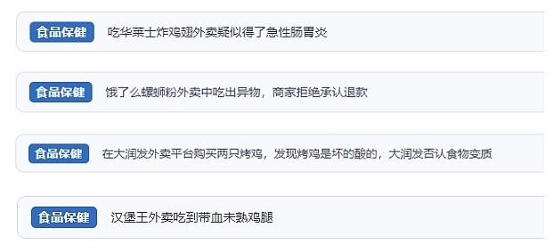 網(wǎng)友涉及外賣的相關(guān)投訴。（“人民投訴”用戶投訴截圖）