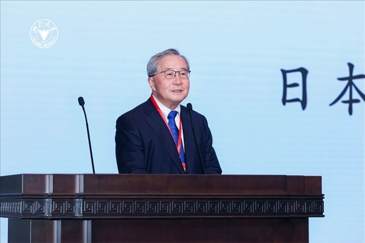 日本財(cái)團(tuán)理事長尾形武壽在閉幕式上致辭。浙江大學(xué)供圖