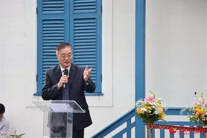 中國駐巴西大使祝青橋在開園儀式上發(fā)表致辭。人民網(wǎng)記者 張志文攝