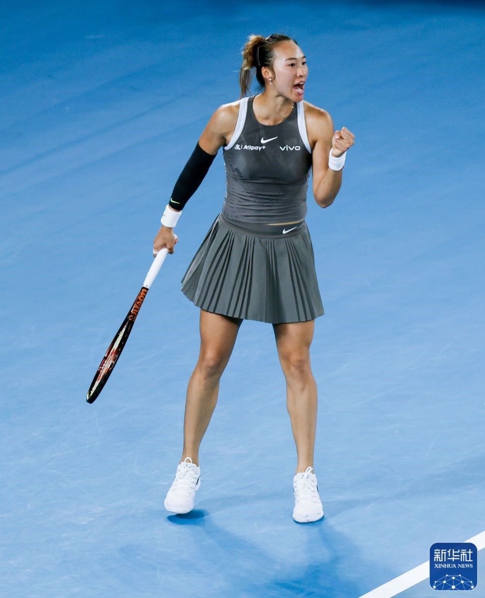 ↑鄭欽文在比賽中慶祝得分。新華社記者 馬平 攝