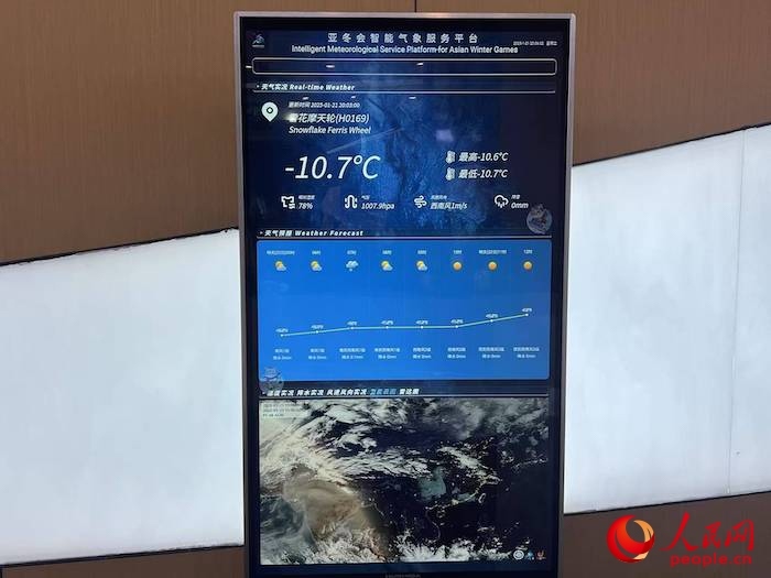 摩天輪等候大廳實(shí)時(shí)顯示的氣象信息。人民網(wǎng) 高清揚(yáng)攝