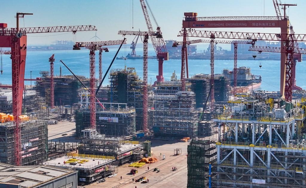 這是3月21日拍攝的天津博邁科海洋工程股份有限公司廠區(qū)一景（無(wú)人機(jī)照片）。新華社記者 趙子碩 攝